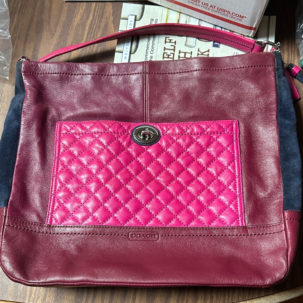 Coach Park Quilted Color Block Hobo Leather Shoulder or Crossbody Bag